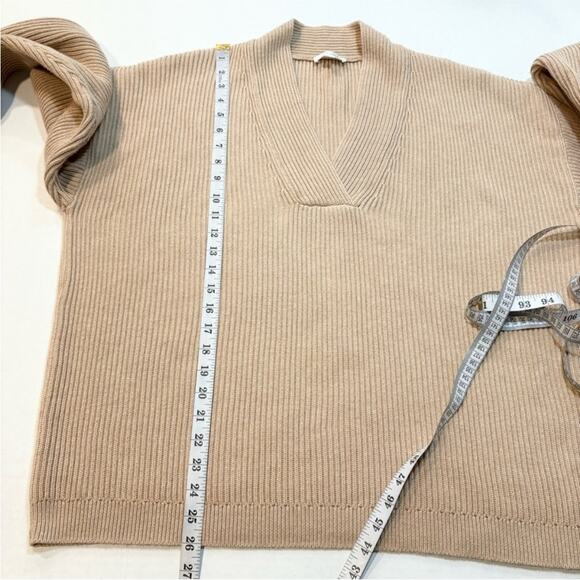 Haven Well Within Cotton Cashmere Blend V-Neck Ribbed Knit Sweater Tan XXL - Picture 13 of 13